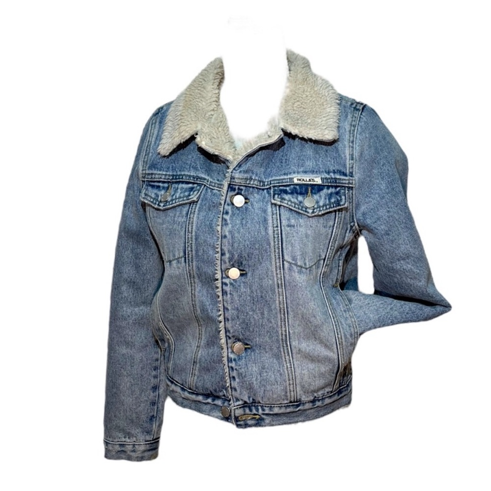 Rollas Denim Long Sleeve Button Fur Jacket Small